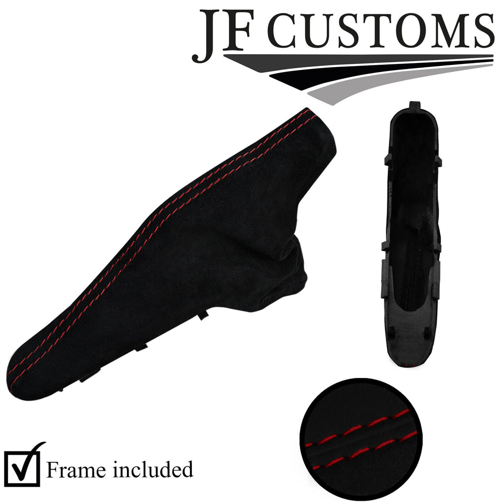 D RED STITCH SUEDE HANDBRAKE GAITER+PLASTIC FRAME FOR BMW MINI R50 R53 01-06