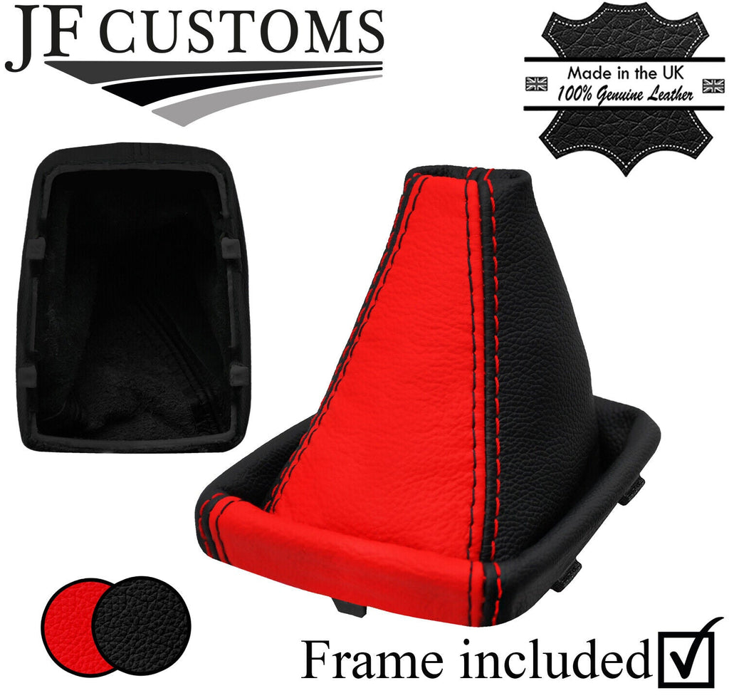 BLACK RED REAL LEATHER MANUAL GEAR GAITER+FRAME FITS SEAT EXEO 2008-2013