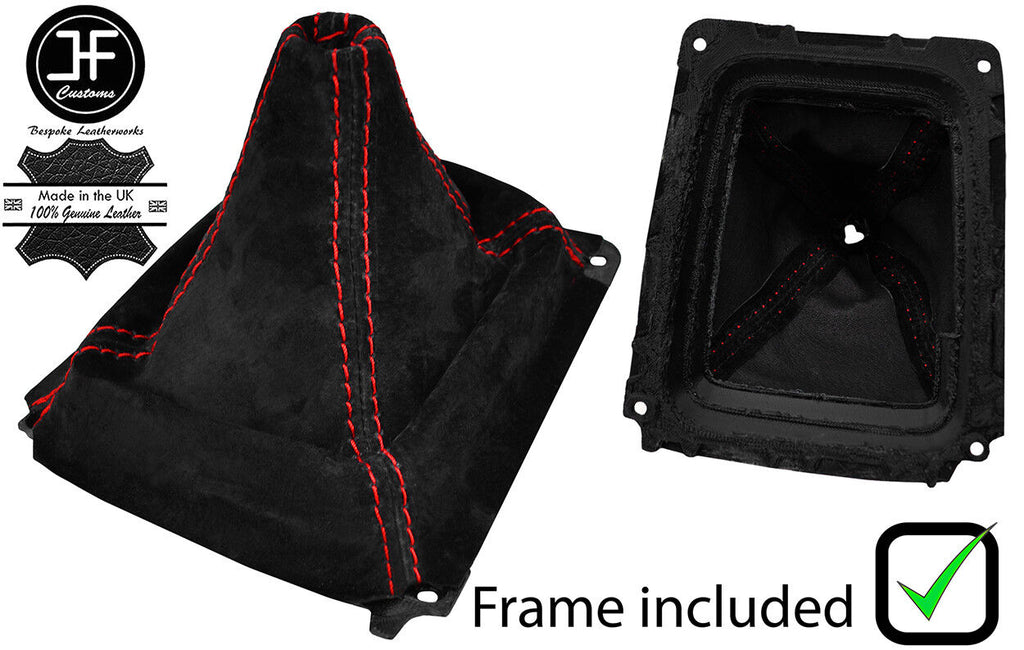 RED STITCH SUEDE GEAR GAITER+PLASTIC FRAME FITS MAZDA MX5 MK2 MIATA 98-05