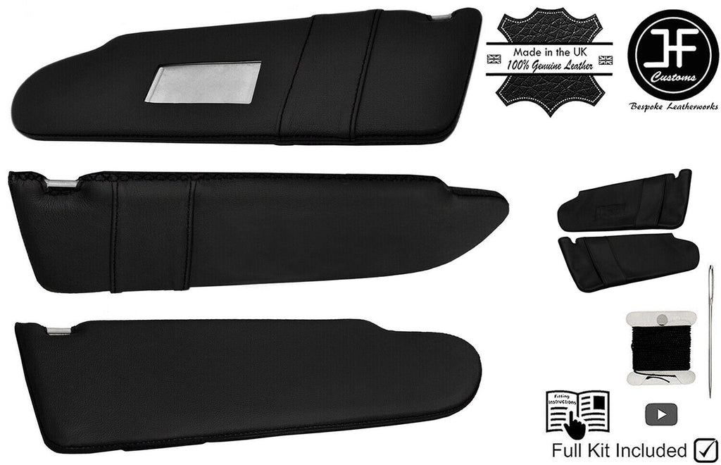 BLACK CROSS STITCH 2X SUN VISOR LEATHER COVERS FITS VW T5 TRANSPORTER 1 MIRROR