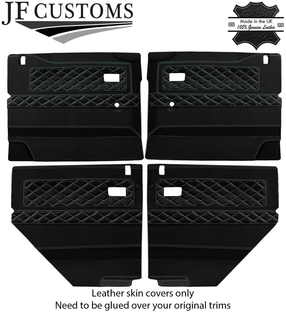 GREY STITCH LUXE-LEATHER 4X FRONT REAR DOOR COVERS FOR DEFENDER 90 110 STYLE 3