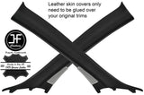 BLACK & BLACK REAL LEATHER 2X A PILLAR COVERS FITS NISSAN GT-R GTR R35 09-17