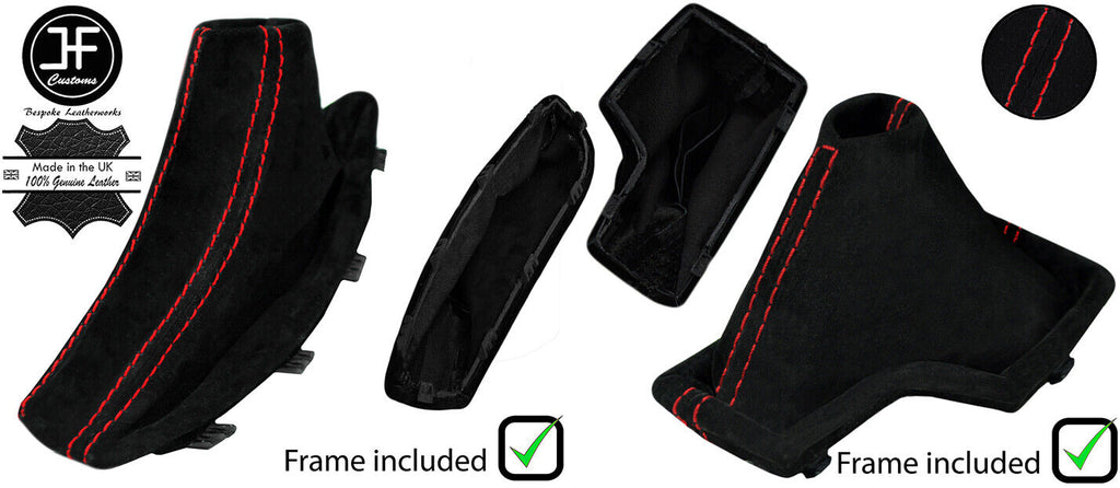 RED STITCH SUEDE AUTOMATIC GAITER SET+PLASTIC FRAME FOR BMW X3 E83 2003-2010