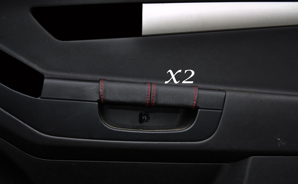 RED STITCHING 2X FRONT DOOR HANDLE LEATHER COVERS FITS KIA CEED 2008-2011