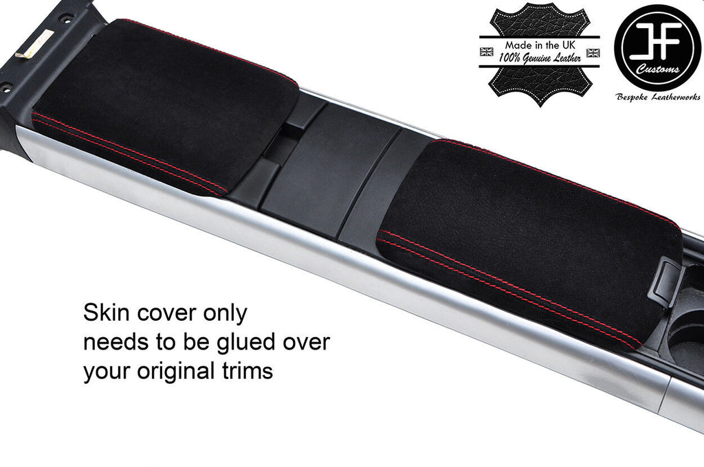 RED STITCHING REAL SUEDE 2X ARMREST COVERS FITS MAZDA RX8 2003-2012 CUSTOM NEW