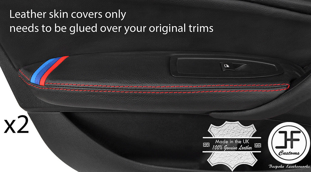 RED STITCH TRI STRIPE 2X FRONT DOOR ARMREST LEATHER COVER FOR BMW F20 F21 11-17