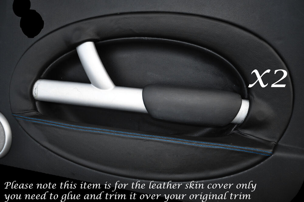 BLUE STITCH 2X DOOR CARD LEATHER COVERS FITS BMW MINI COOPER ONE S 2001-2004