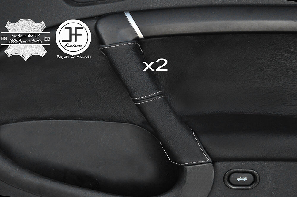 GREY STITCHING 2X FRONT DOOR HANDLE LEATHER COVERS FITS SAAB 95 9-5 2006-2009