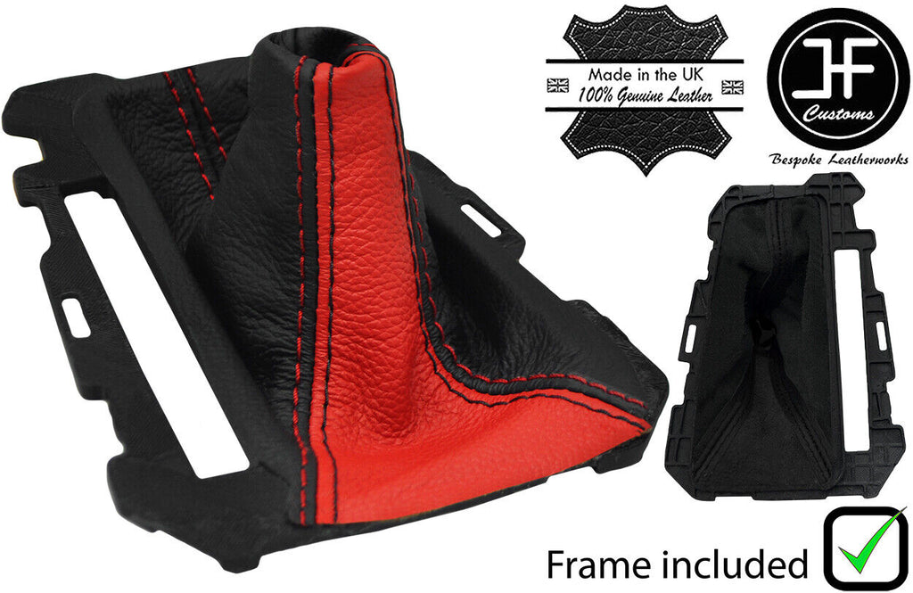BLACK& RED STRIPE LEATHER AUTO GEAR GAITER+PLASTIC FRAME FOR FORD FOCUS 11-15