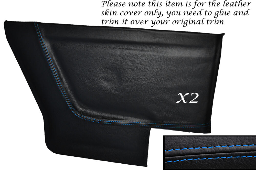 BLUE STITCH 2X REAR DOOR CARDS LEATHER SKIN COVERS FITS VW GOLF MK1 CABRIO