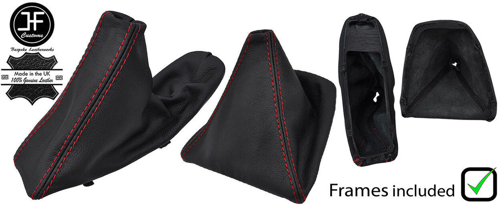 RED STITCH LEATHER MANUAL GAITER SET + PLASTIC FRAME FOR BMW E90 E91 E92 E93