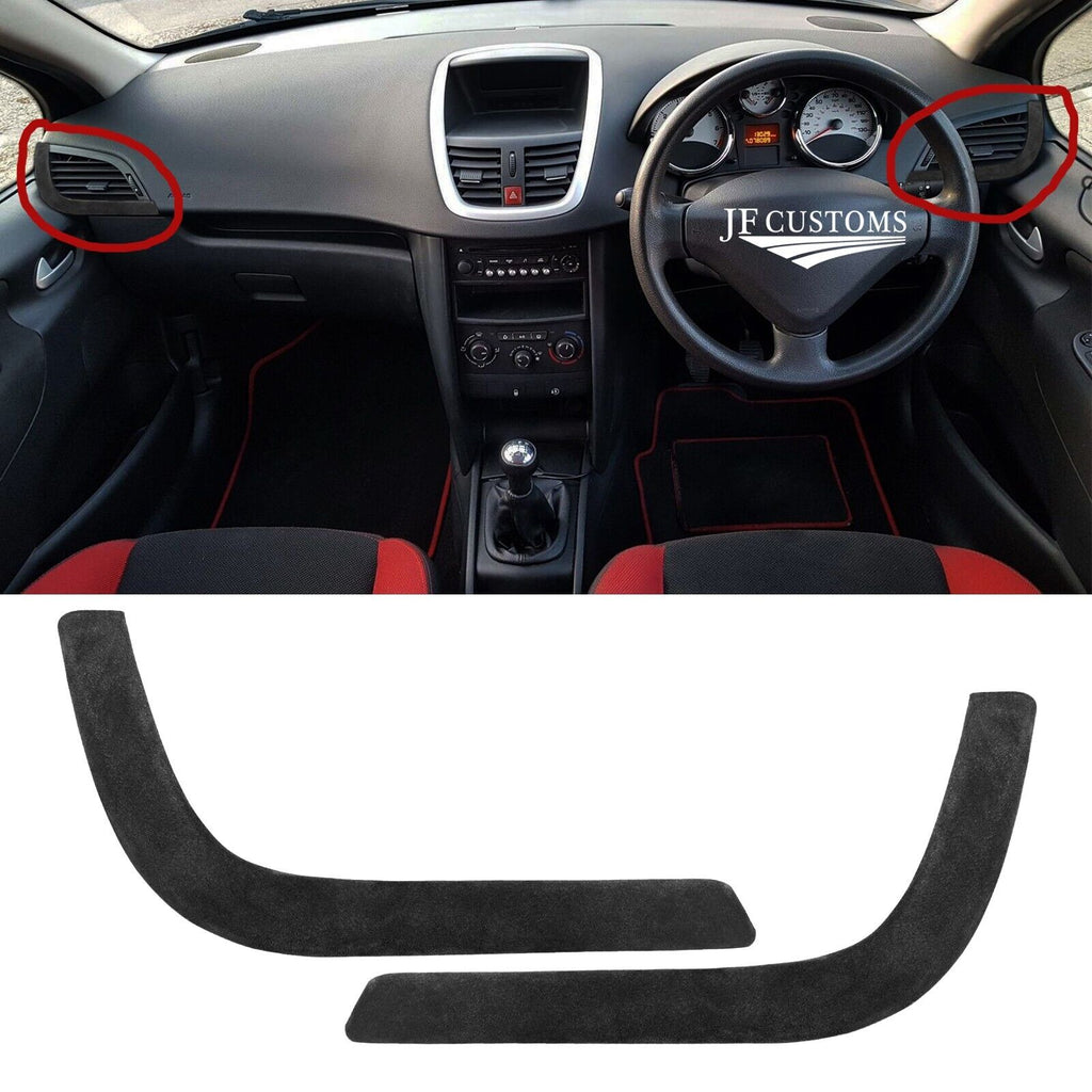 BLACK SUEDE SET OF DASHBOARD AIR VENT TRIMS FOR PEUGEOT 207 2006-2013 CUSTOM NEW