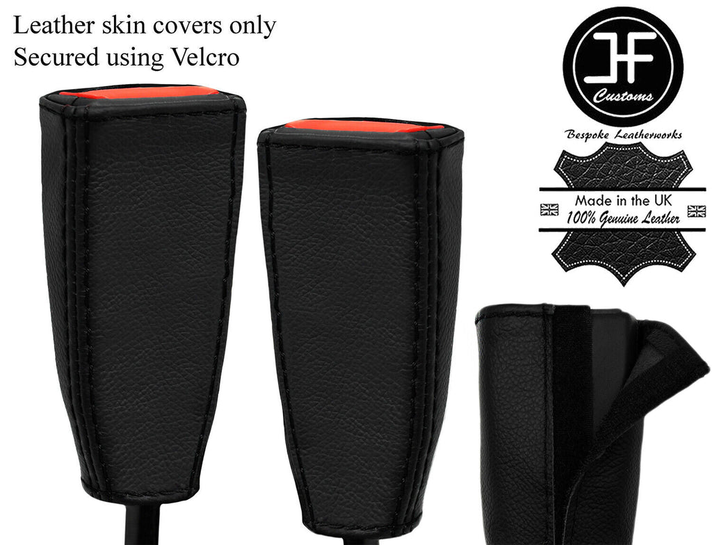 BLACK STITCH REAL LEATHER 2X SEAT BELT STALK TALL COVER FITS ASTON MARTIN DB9