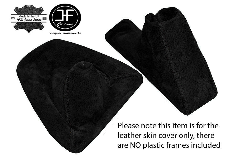 BLACK SUEDE FITS BMW E90 E91 E92 E93 GEAR HANDBRAKE GAITER SET BLACK STITCH