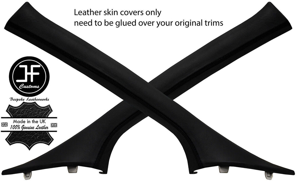 BLACK BLACK 2X A PILLAR LEATHER COVERS FITS VAUXHALL OPEL VIVARO 2015-2019