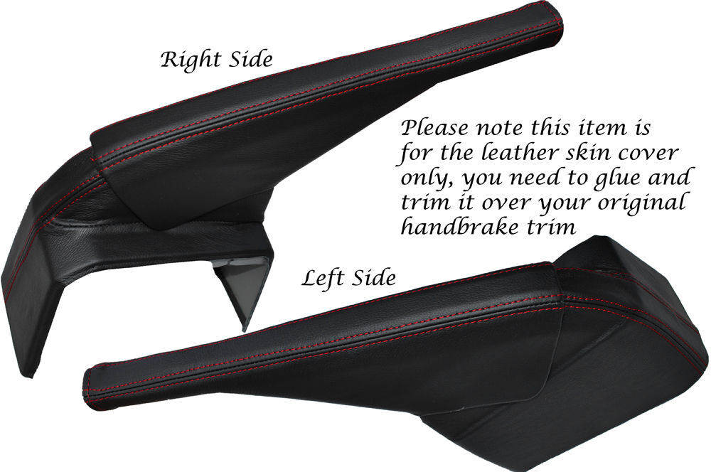 RED STITCH HANDBRAKE & BOTTOM BASE LEATHER SKIN COVERS FITS VW T6 TRANSPORTER