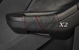 RED STITCH 2X REAR DOOR HANDLE LEATHER COVERS FITS FORD FOCUS MK3 2011-2014