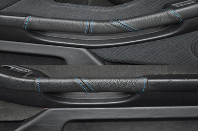 FITS BMW E39 1995-2003 blue stitching 2X DOOR HANDLE COVERS BLACK LEATHER