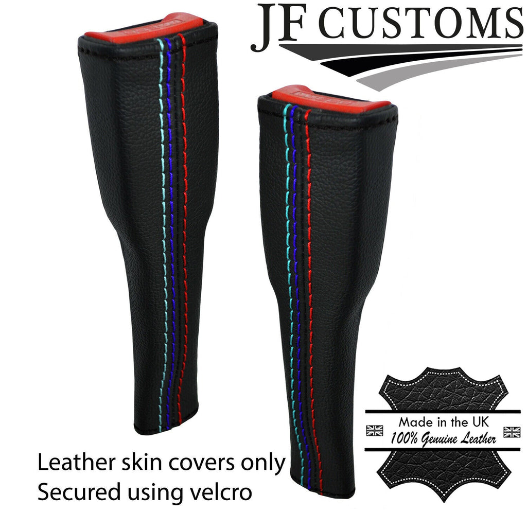 TRI STITCH BLACK LEATHER 2XSEAT BELT LONG COVER FOR BMW 4 F32 F33 F82 F83 13-20