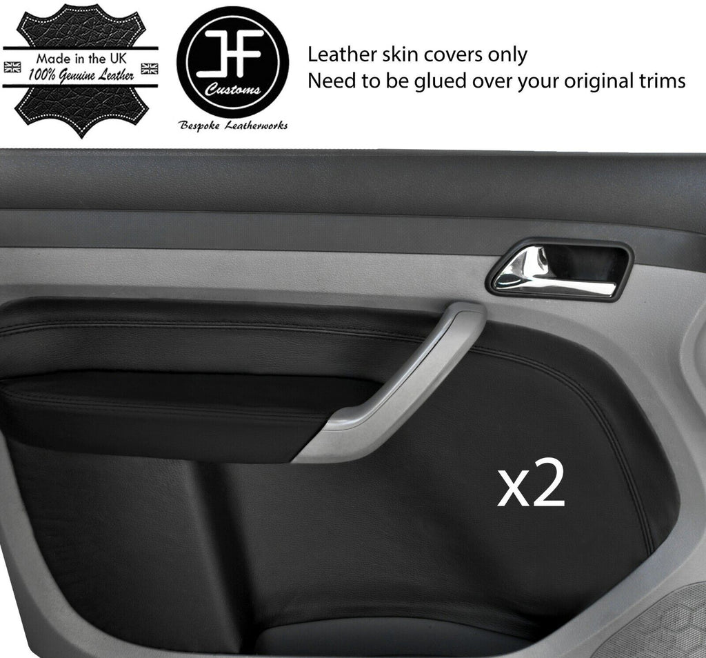 BLACK STITCH 2X FRONT DOOR CARD TRIM LEATHER COVERS FOR VW CADDY MK3 2005-2015