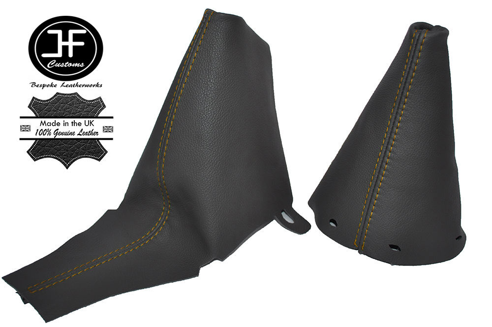 YELLOW STITCH FOR BMW MINI R50 R53 GEAR HANDBRAKE AUTOMATIC DARK GREY LEATHER