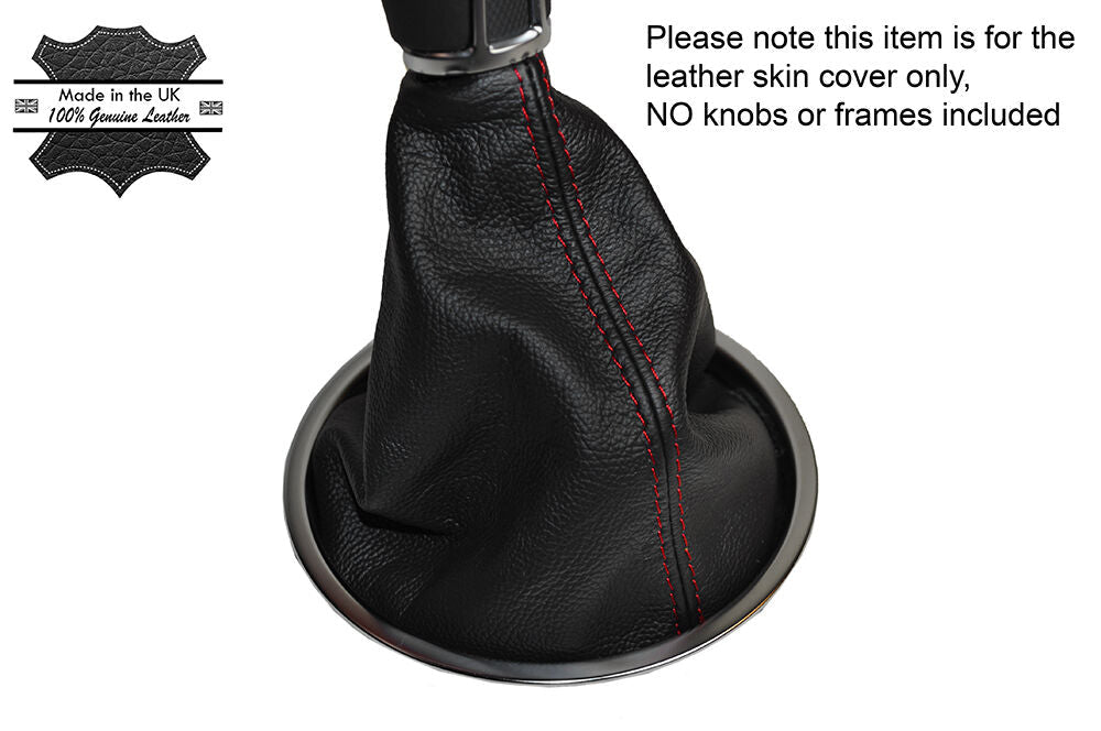 RED STITCHING MANUAL LEATHER SKIN GEAR GAITER FITS VW BEETLE 2012-2015