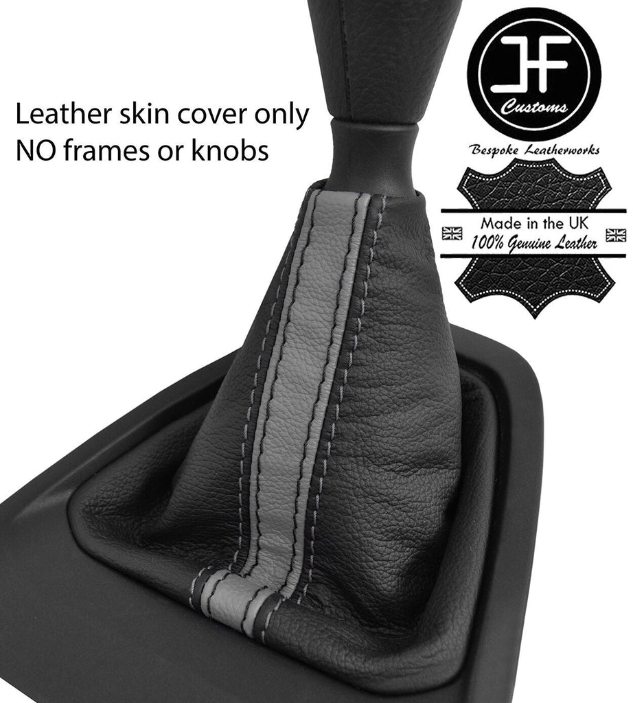 BLACK & GREY STRIPE TOP GRAIN LEATHER GEAR GAITER FITS PEUGEOT EXPERT 2017+