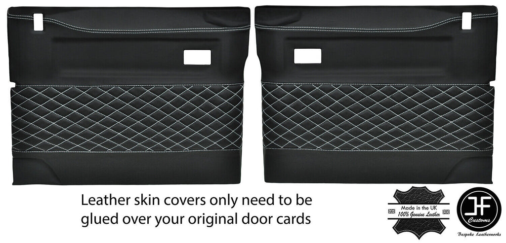 WHITE DIAMOND STITCH 2X FRONT DOOR CARD COVERS FITS LAND ROVER DEFENDER 90 110
