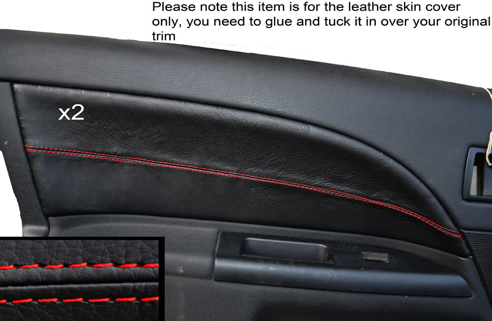 RED STITCH 2X FRONT DOOR CARD TRIM SKIN COVERS FITS FORD MONDEO MK3 2001-2007