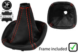 RED STITCH REAL BLACK LEATHER GEAR GAITER+PLASTIC FRAME FITS FIAT PANDA 12-19