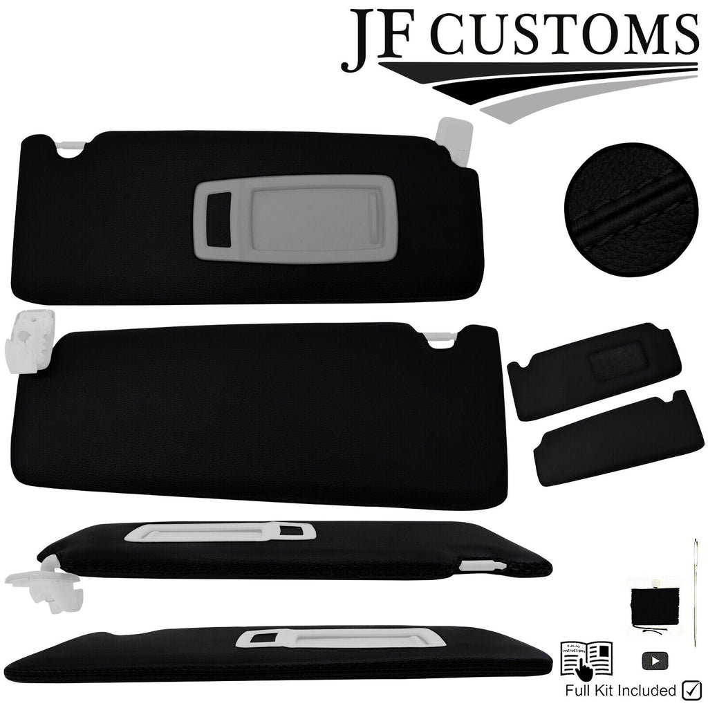 BLACK CROSS STITCH ITALIAN LEATHER 2X SUN VISOR COVERS FITS BMW F30 F31 11-18