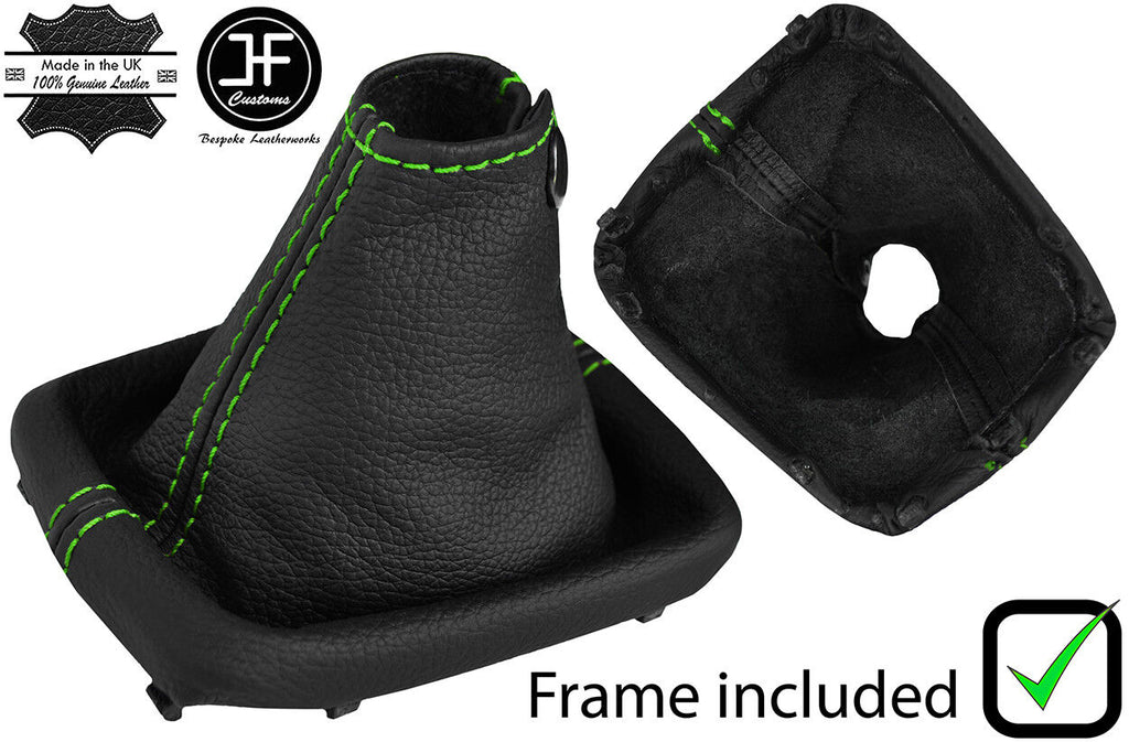 GREEN STITCH REAL LEATHER GEAR GAITER+PLASTIC FRAME FITS NISSAN S15 SILVIA 99-03