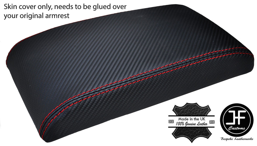 RED STITCHING CARBON FIBRE VINYL ARMREST COVER FITS TOYOTA HILUX 2002-2005