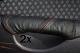 FITS FORD PUMA LEATHER 2X DOOR HANDLES COVERS red stitch CUSTOM NEW MADE IN UK
