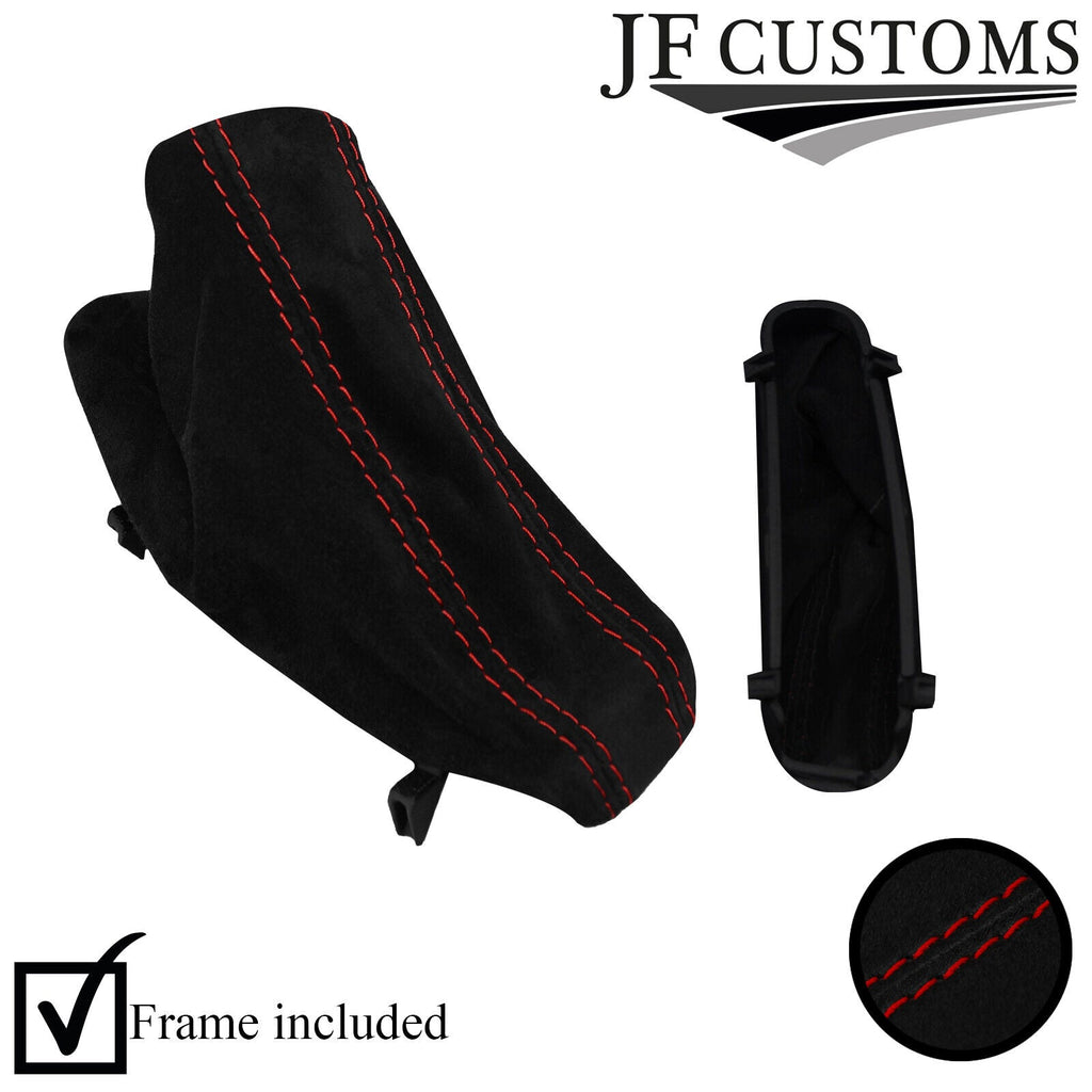 D RED STITCH SUEDE HANDBRAKE GAITER + PLASTIC FRAME FOR BMW 5 E60 E61 03-11