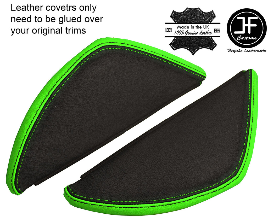 BLACK & GREEN LEATHER 2X DASH END SIDE TRIM COVERS FITS VW T5 TRANSPORTER 03-11