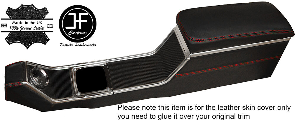 RED STITCH CENTRE CONSOLE & ARMREST LEATHER COVERS FITS FORD CORTINA MK1 MK2