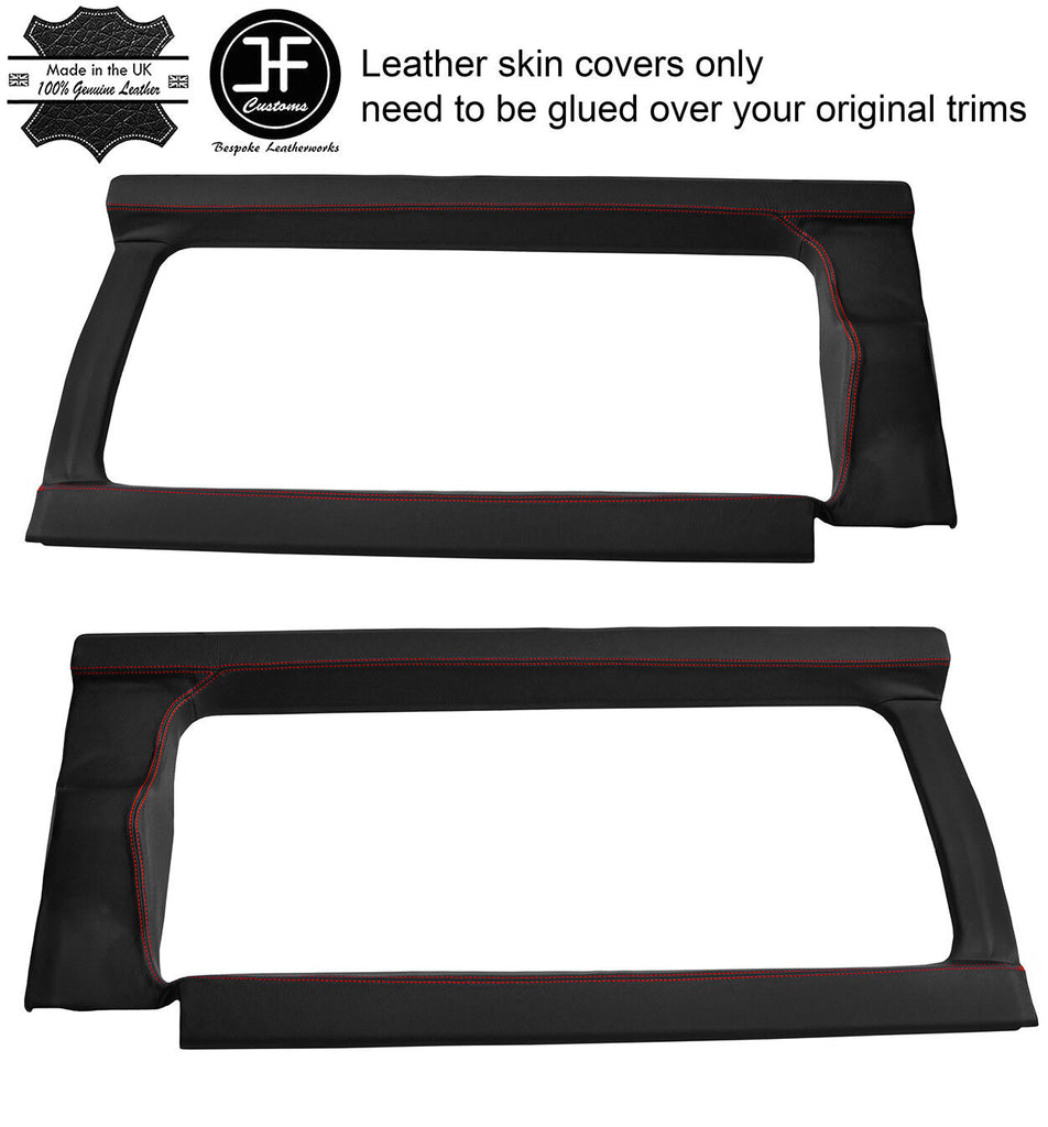 RED STITCH 2X REAR WINDOW PANEL TRIM LEATHER COVERS FOR DEFENDER 110 CSW