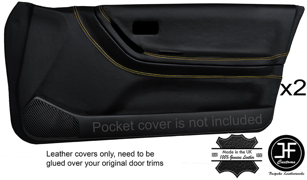 YELLOW STITCH 2X FRONT FULL DOOR CARD LEATHER COVER FITS SUNNY PULSAR GTIR RNN14