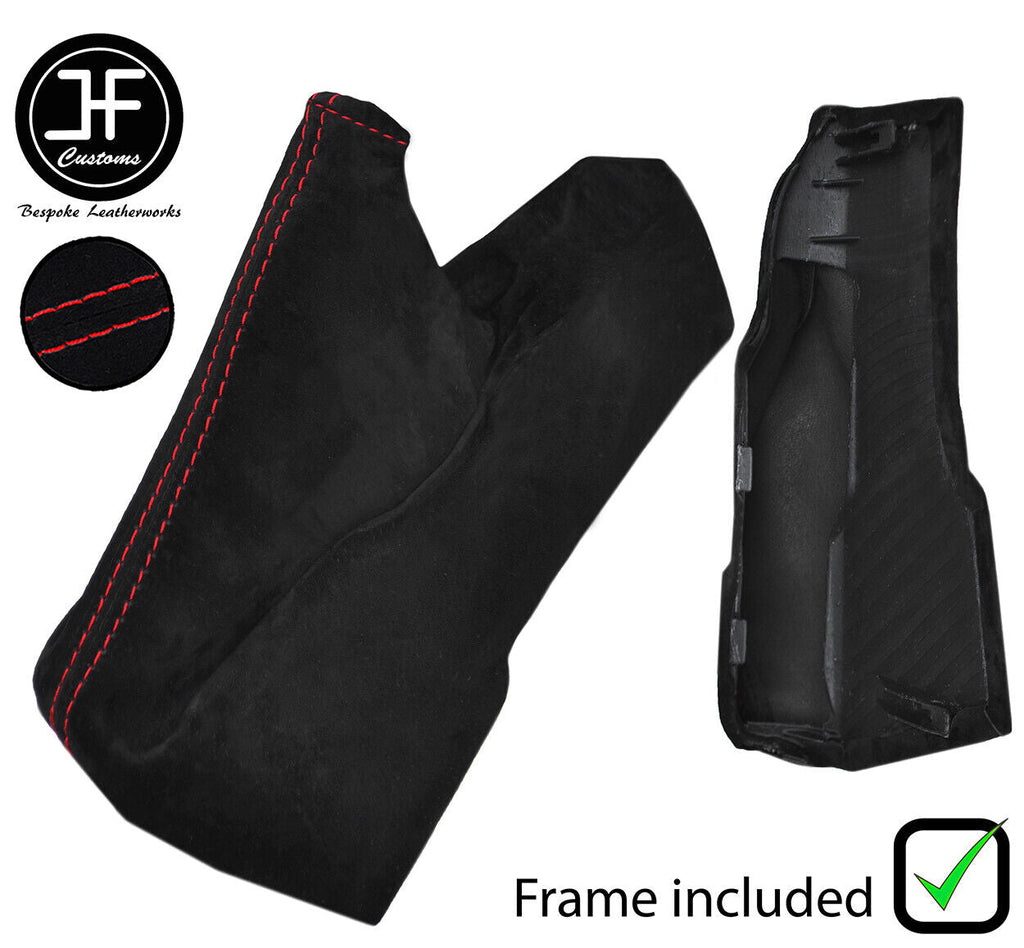 RED STITCHING SUEDE HANDBRAKE GAITER+PLASTIC FRAME FOR TOYOTA GT86 12-19