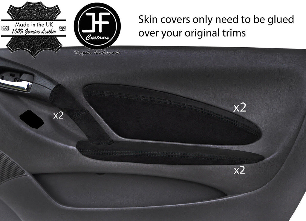 BLACK STITCH 2X FRONT DOOR CARD REAL SUEDE COVERS FITS TOYOTA CELICA MK7 99-05
