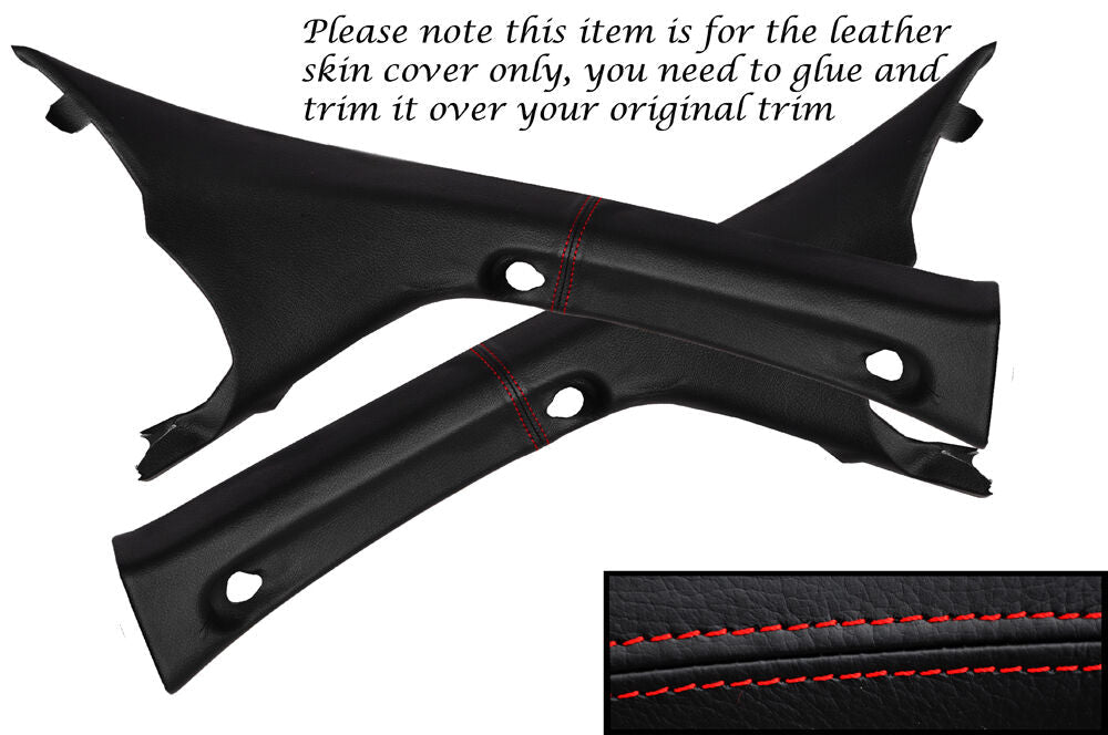 RED STITCH WINDSCREEN A PILLAR LEATHER COVERS FITS NISSAN NAVARA D40 05-13