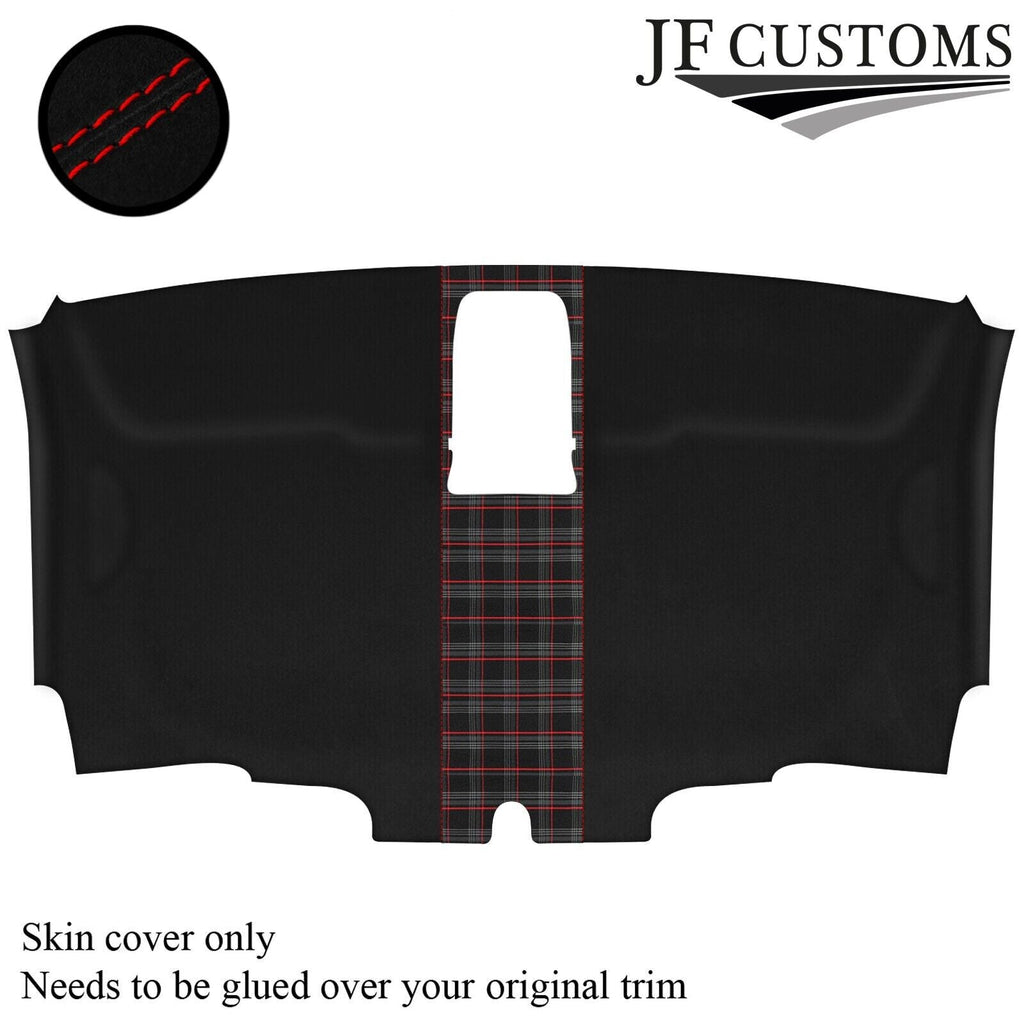 RED STITCH TARTAN SUEDE HEADLINER COVER FOR VW T6 TRANSPORTER VAN 16-19