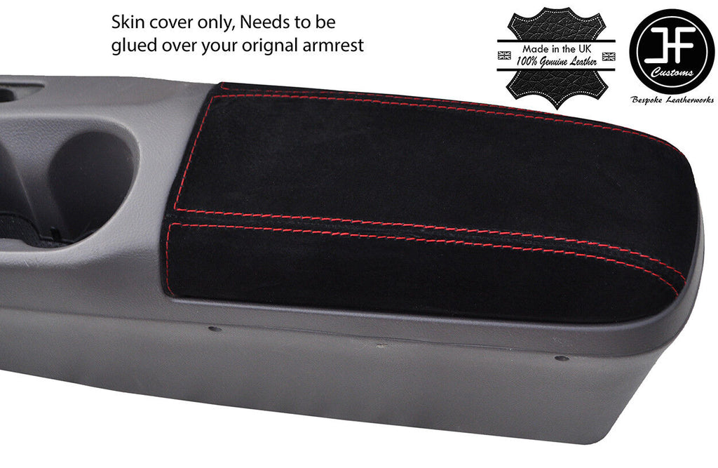 RED STITCHING REAL SUEDE ARMREST LID COVER FITS TOYOTA CELICA MK7 1999-2005