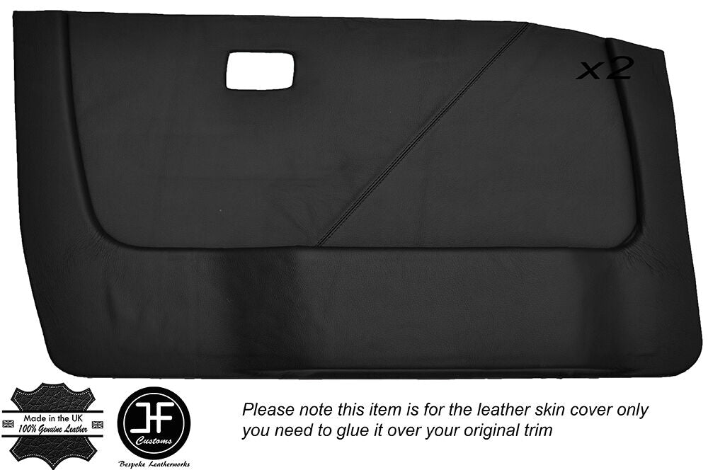 BLACK LEATHER 2X FRONT DOOR CARD COVERS FITS BMW 5 SERIES E28 1981-1987