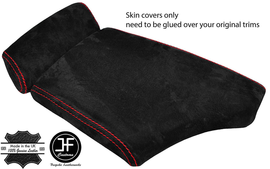 RED STITCH ARMREST REAL SUEDE COVER FOR BMW 5 SERIES E60 E61 2003-2011
