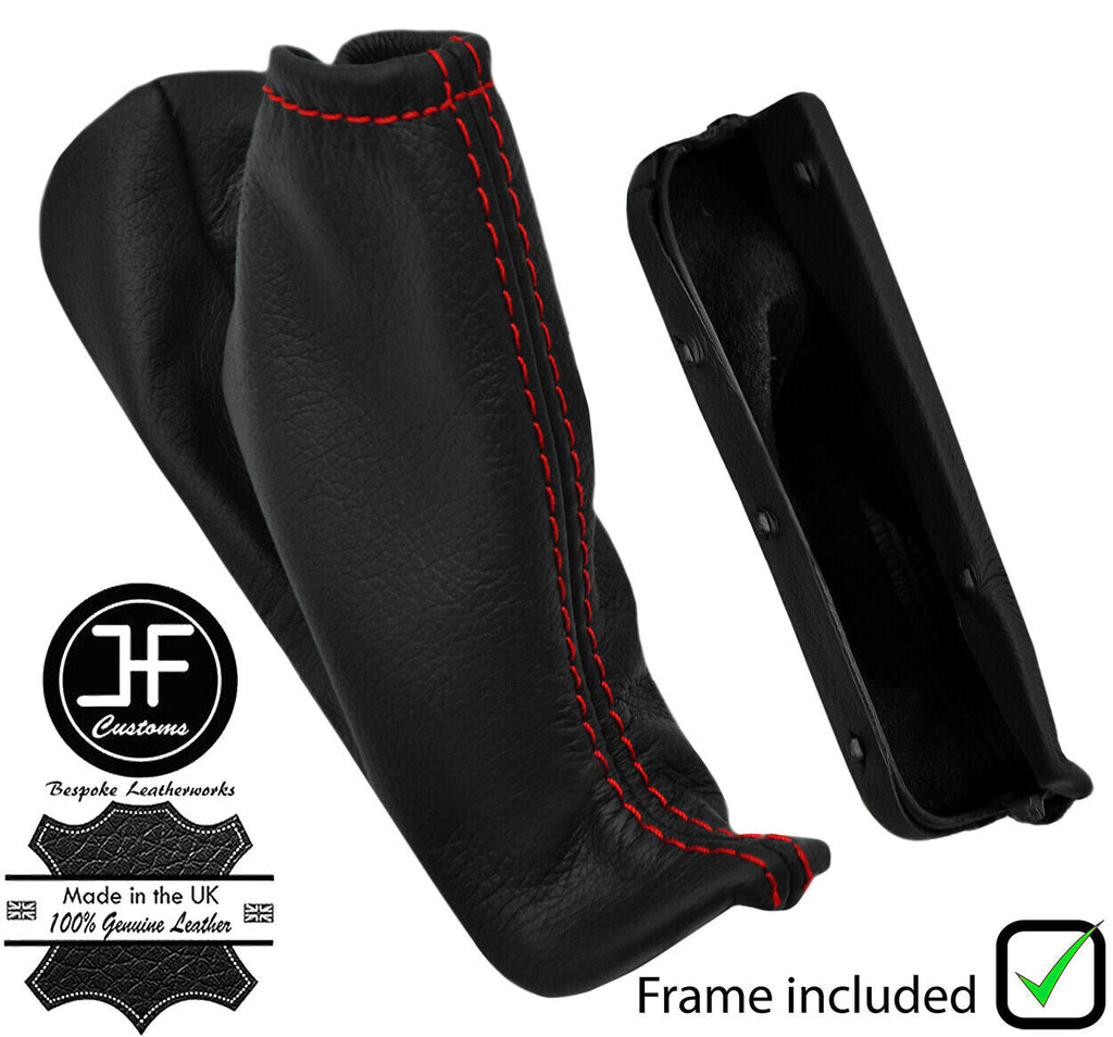 RED STITCH LEATHER HANDBRAKE GAITER+PLASTIC FRAME FOR VOLVO XC70 2005-2007