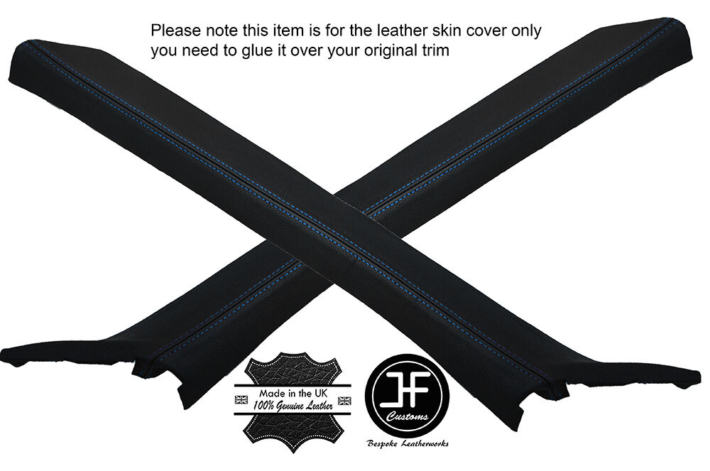 BLUE STITCHING 2X A POST PILLAR LEATHER COVERS FITS FORD MONDEO MK3 2001-2006
