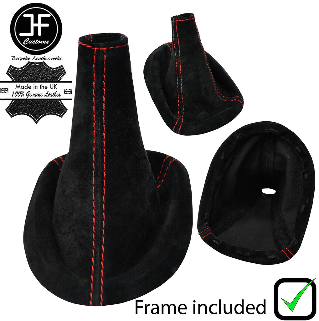 RED STITCH SUEDE GEAR GAITER + PLASTIC FRAME FOR TOYOTA YARIS 2006-2011