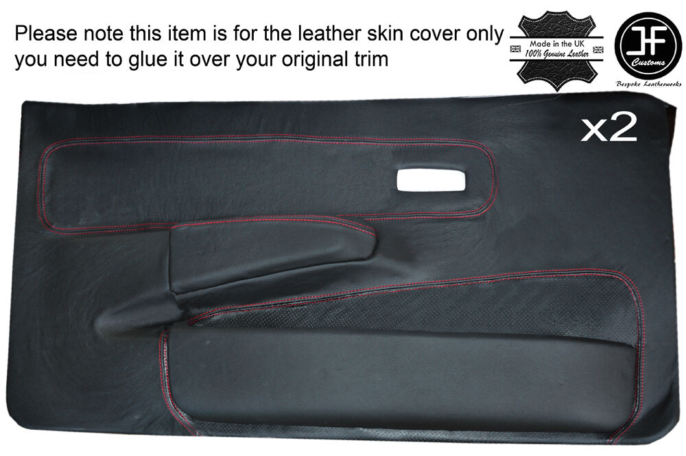 RED STICH 2X FRONT FULL DOOR CARD LEATHER COVER FOR FORD FIESTA MK2 XR2 EARLY